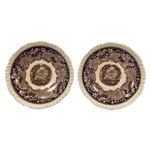 Vintage Mason's Brown Ironstone China Transferware Vista England Saucers (2)